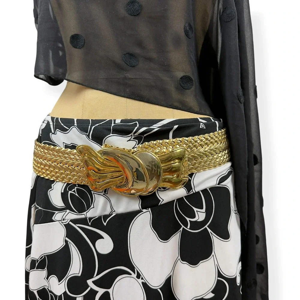 Vintage Gold Abstract Wide Chunky Belt Art Deco Metallic Eclectic Maximalist Y2K